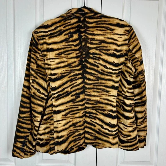 Chico's Tiger Print Blazer Jacket Size 3 Animal Print Cotton Blend Bold - Picture 7 of 10